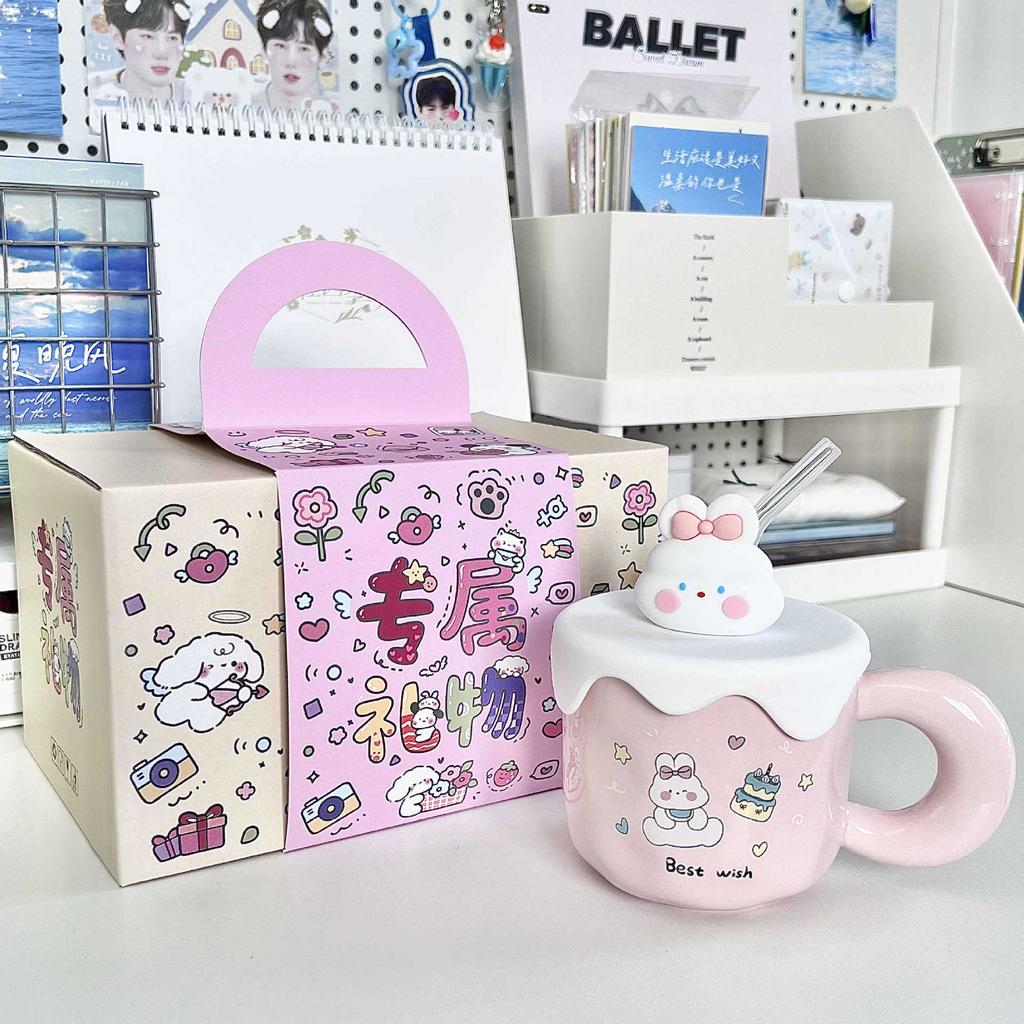 High-value Cute Puppy Mug with Lid Large-capacity Ceramic Drinking Cup Girls Birthday Gift Creative Cup