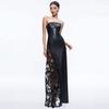 New European and American Solid Color PU Leather Temperament Fashionable Slim Tube Top Lace European and American Popular Sexy Medium and Long