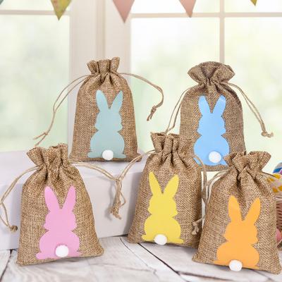 24/6Pcs Easter Linen Candy Gift Bag Cute Bunny Cookie Snack Packaging Treat Bags Kids Happy Easter Party Decoration Supplies