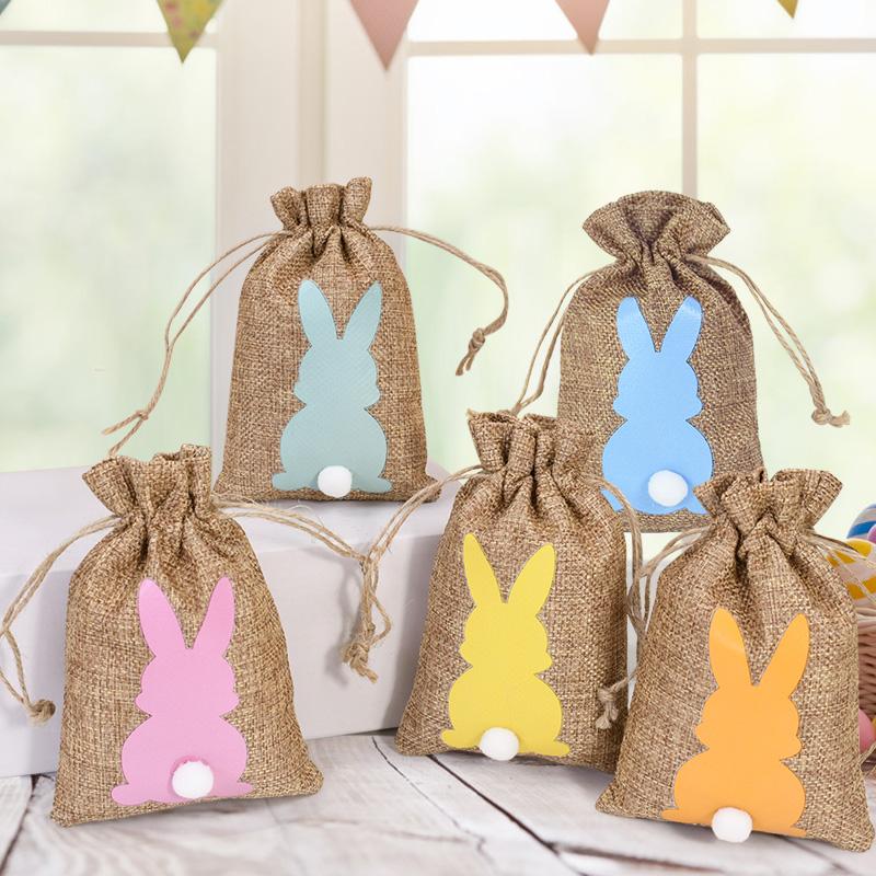 24/6 Stück Oster-Leinen-Süßigkeiten-Geschenktüte Niedlicher Hase Keks-Snack-Verpackung Leckerli-Beutel Kinder Frohe Ostern Party-Dekoration Zubehör