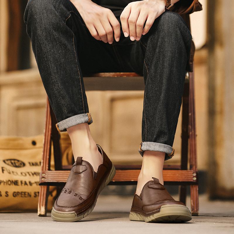 Outdoor Comfortable Ankle Sports and Casual Leather Shoes Autumn Fashion Brand Breathable Handmade Stitching Casual Men's Shoes