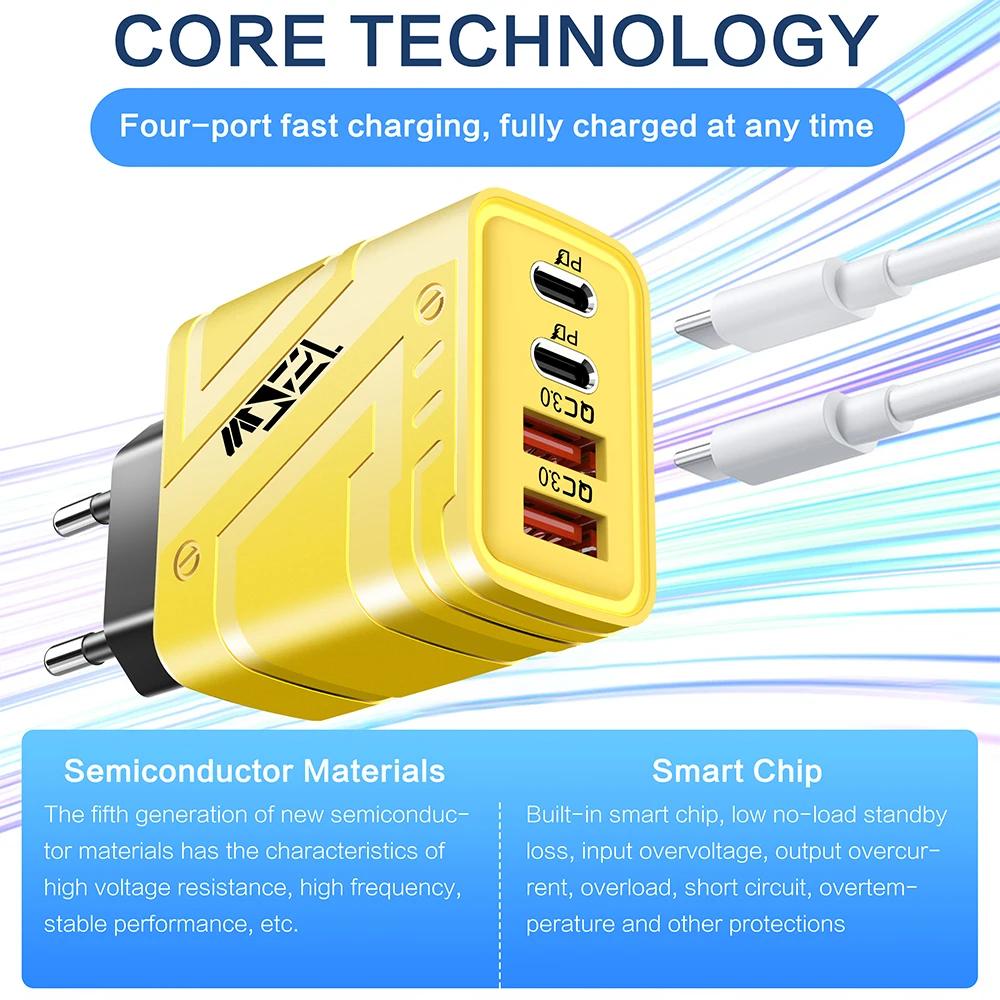 120W USB C Charger 4 Ports PD Type C Quick Charge QC 3.0 Fast Charging Phone Charger Adapter For iPhone 15 16 Pro Samsung Xiaomi