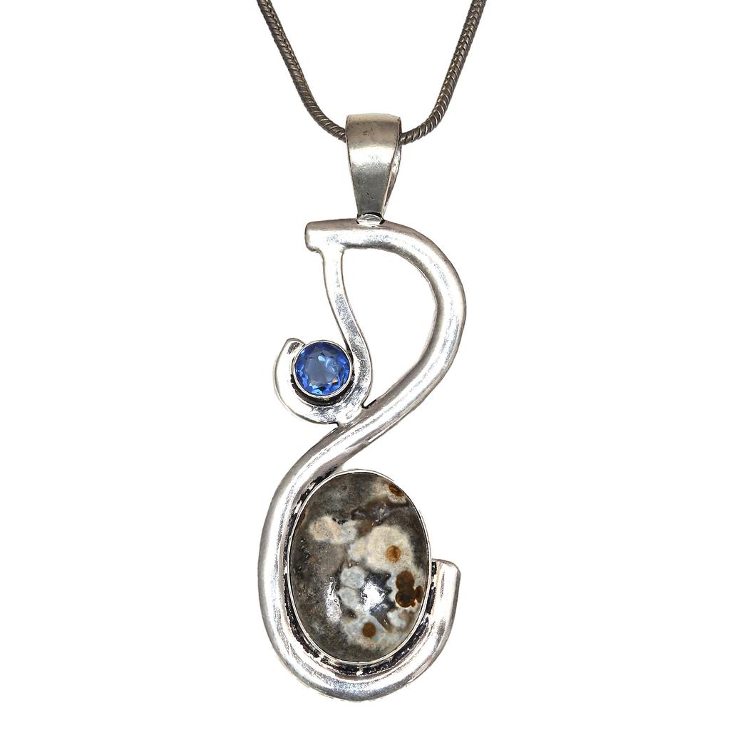 Ocean Jasper Tanzite Gemstone Mother's Day Silver Jewelry Pendant 2.75"