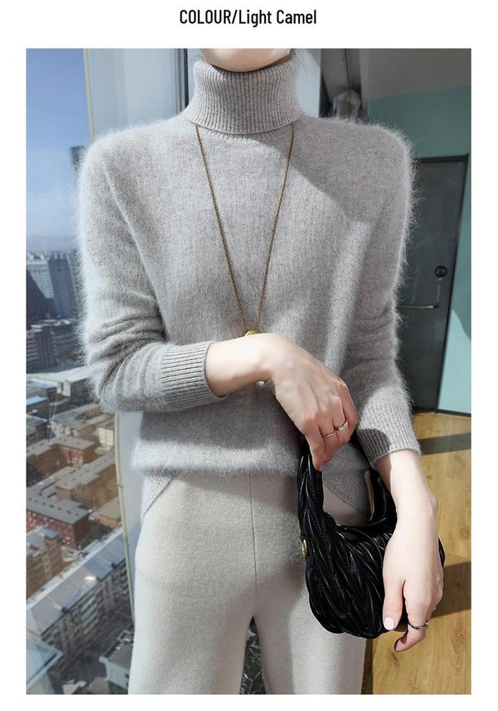 2025 A/W Women's High Neck Loose Knit Mink Velvet Cashmere Sweater