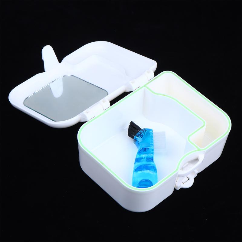 1 Set Denture And Popular Sturdy Box Kit High-Class Storage With Built In Mirror And Cleaning Brush For Daily Use