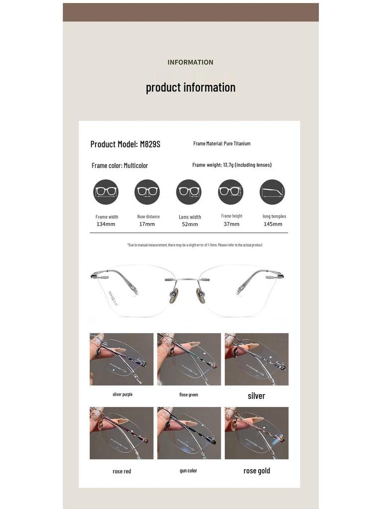 Damen Luxuriöse Ultraleichte Titan Myopie Cat-Eye Randlose Brille mit Schmetterlingsdesign