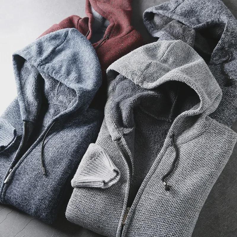 Men's Autumn/Winter Thick Hooded Knitted Cardigan Sweater Jacket