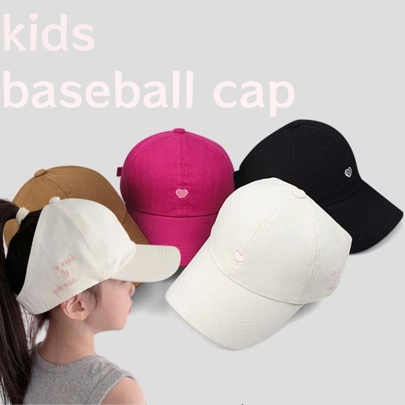 Sweet Love Heart Embroidery Baseball Hat Solid Color Korean Girl Peaked Cap High Ponytail Kids Hat Sun Cap For Girls Boys