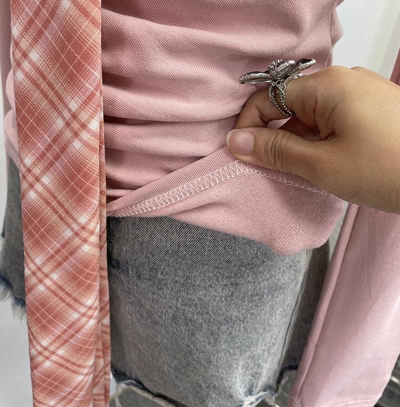 Spicy Girl V-Neck Bow Tie Lace-Up Long Sleeve Slim Pleated Top