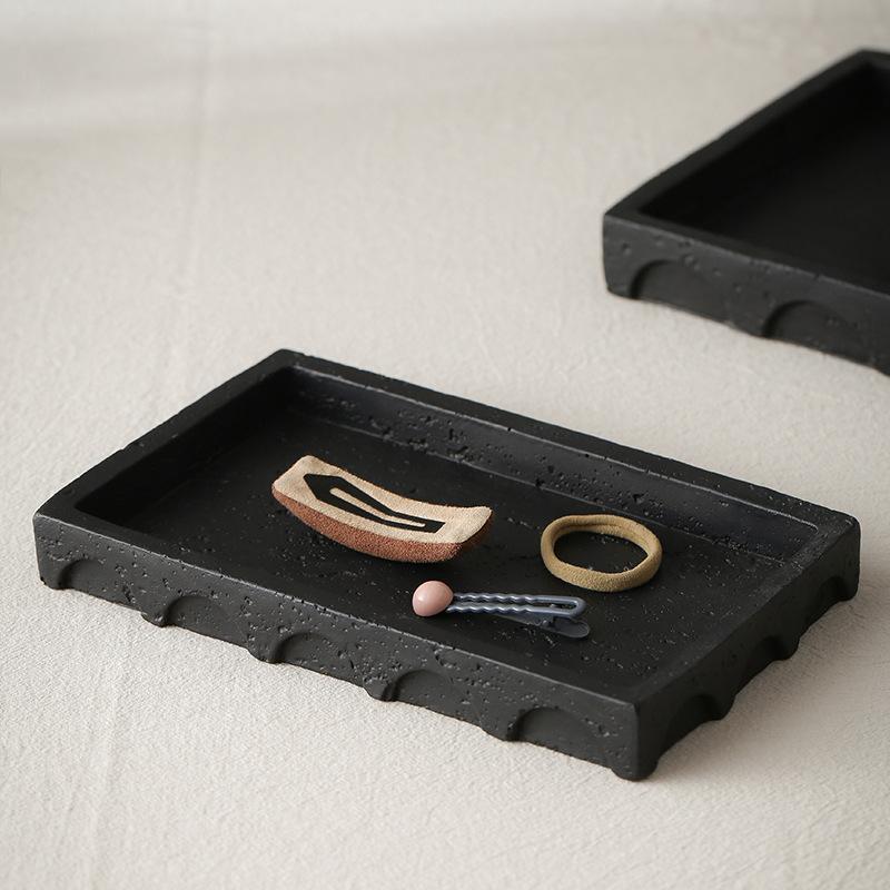 Travertine texture medieval tray B & B model room desktop ornament home bathroom living room entrance storage decorative plate