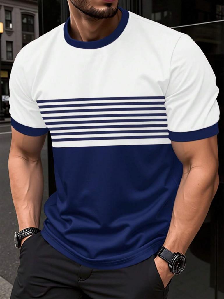 Fashion Men's T-Shirt Striped Pattern Short Sleeve Tee Summer Striped 3D Print Street Trend Simple Oversized Casual T-Shirt Men