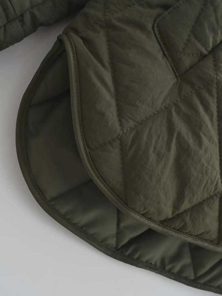 2023 Winter Women's Solid Color Diamond Grid Loose Cotton Jacket with Stand Collar
