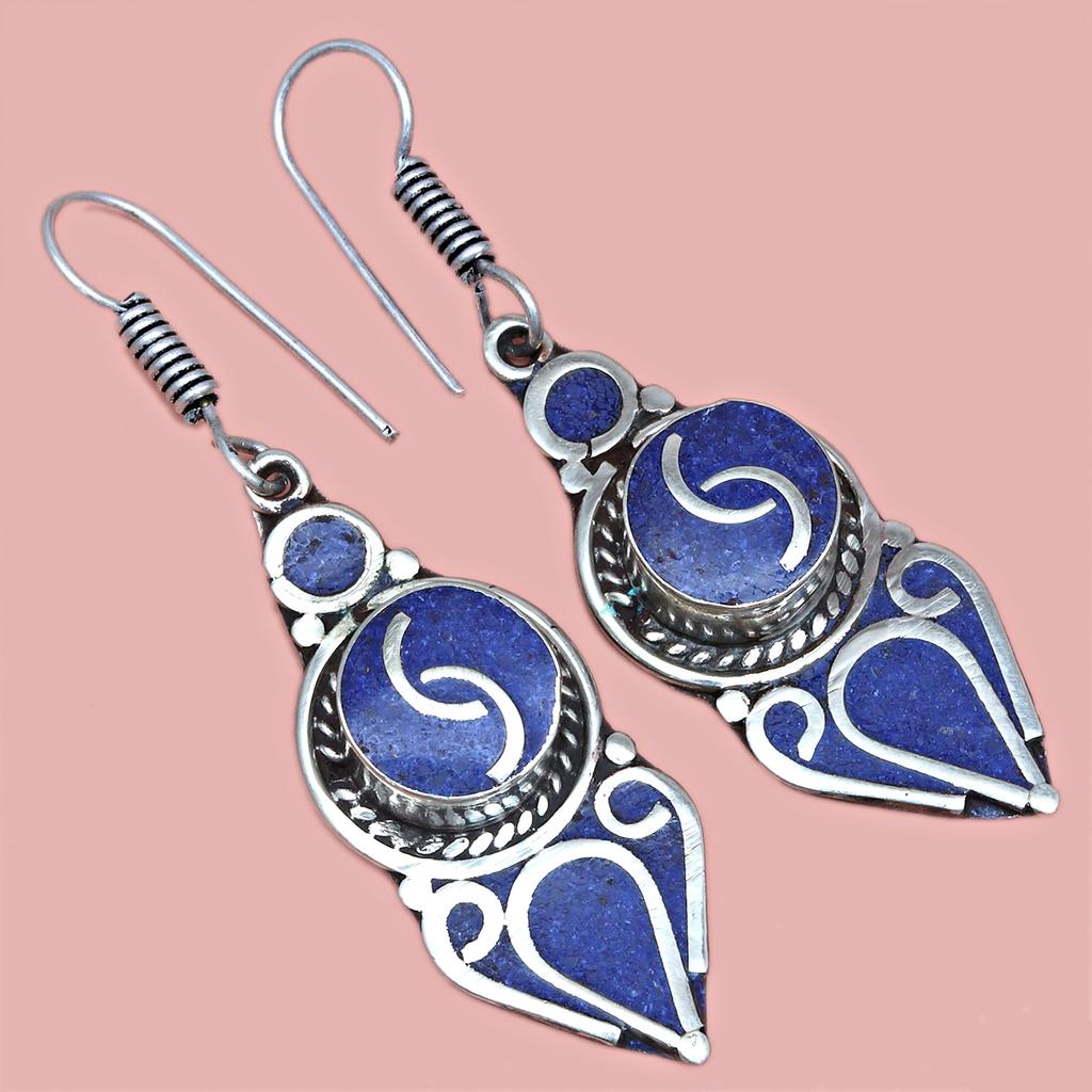 Tibetský tyrkys Lapis lazuli Nepálské náušnice Ručně vyráběné šperky Korál Kmenové