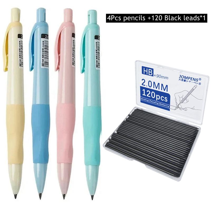 New 2.0mm Mechanical Pencils Set 4PCS Colorful Pencils + Lead Refills+Eraser + Sharpener Stationery Set for School Art Sketching