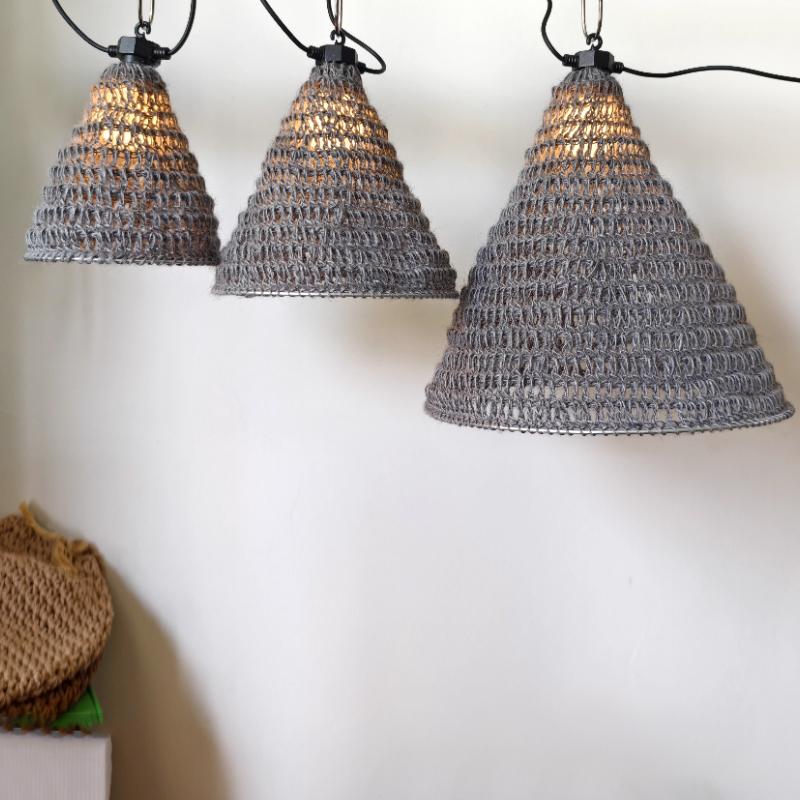 1PC Hand-woven Rustic Grey Bohemian Style Rope Lampshade Ornament Linen Rope Homestay 3 Sizes