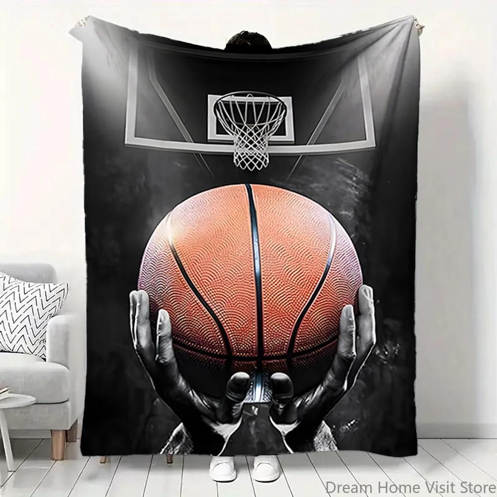 1pc Basketball Player Print Flannel Throw Blanket, Suitable for Sofas, Beds, Offices, Travel, Camping Chairs, Warm Plush Blanket