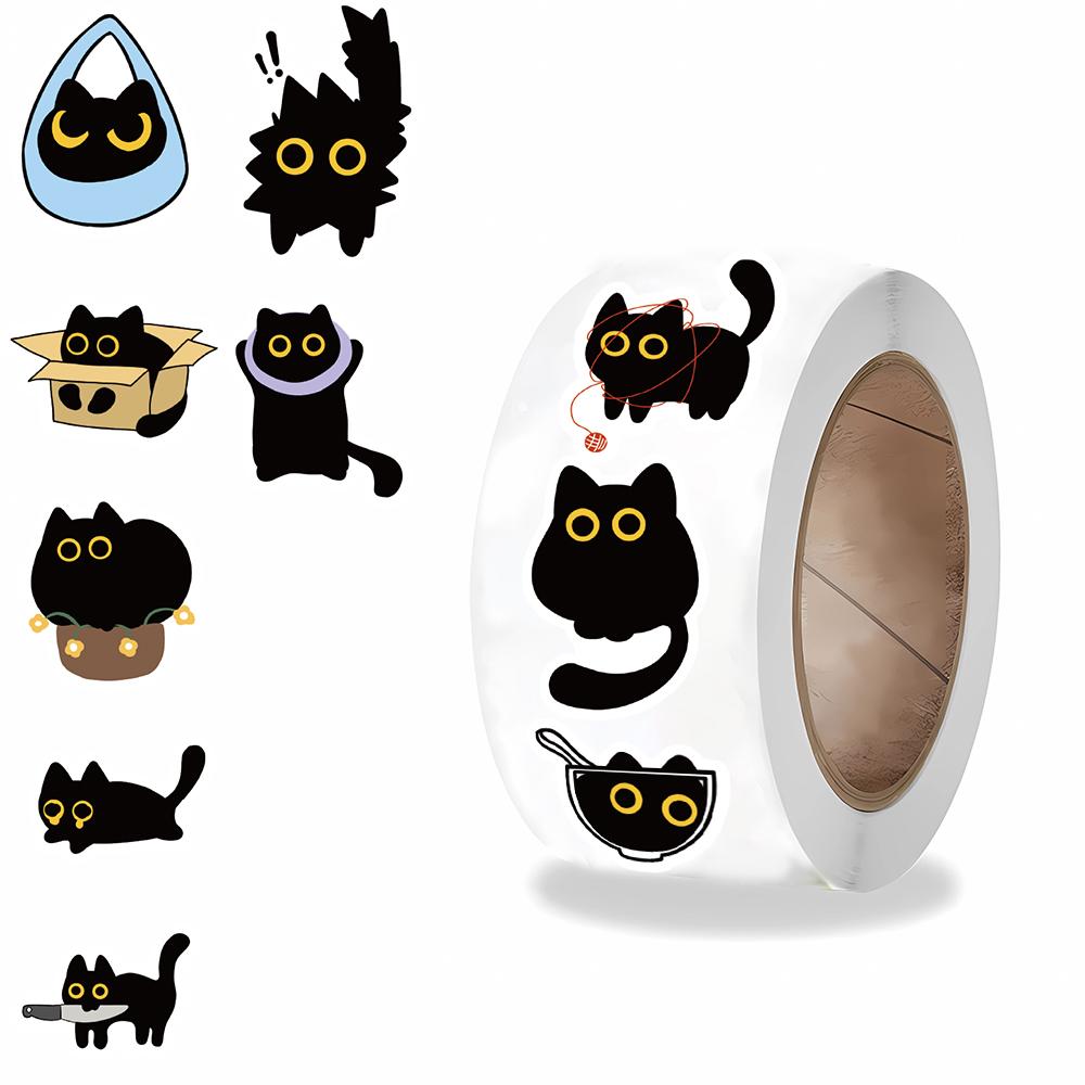 

500PCS Black Cat Roll Stickers Luggage Collage Community Phone Coffee Laptop Gift For Waterproof Art Home Decoration Sticker