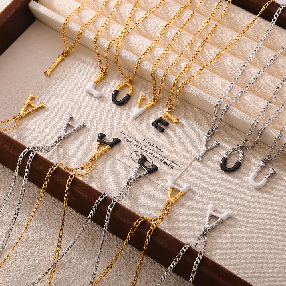 Simple Light Luxury Titanium Steel 26 Letter Necklace Niche Non-Fading Necklace Gold Tree Pattern Jewelry