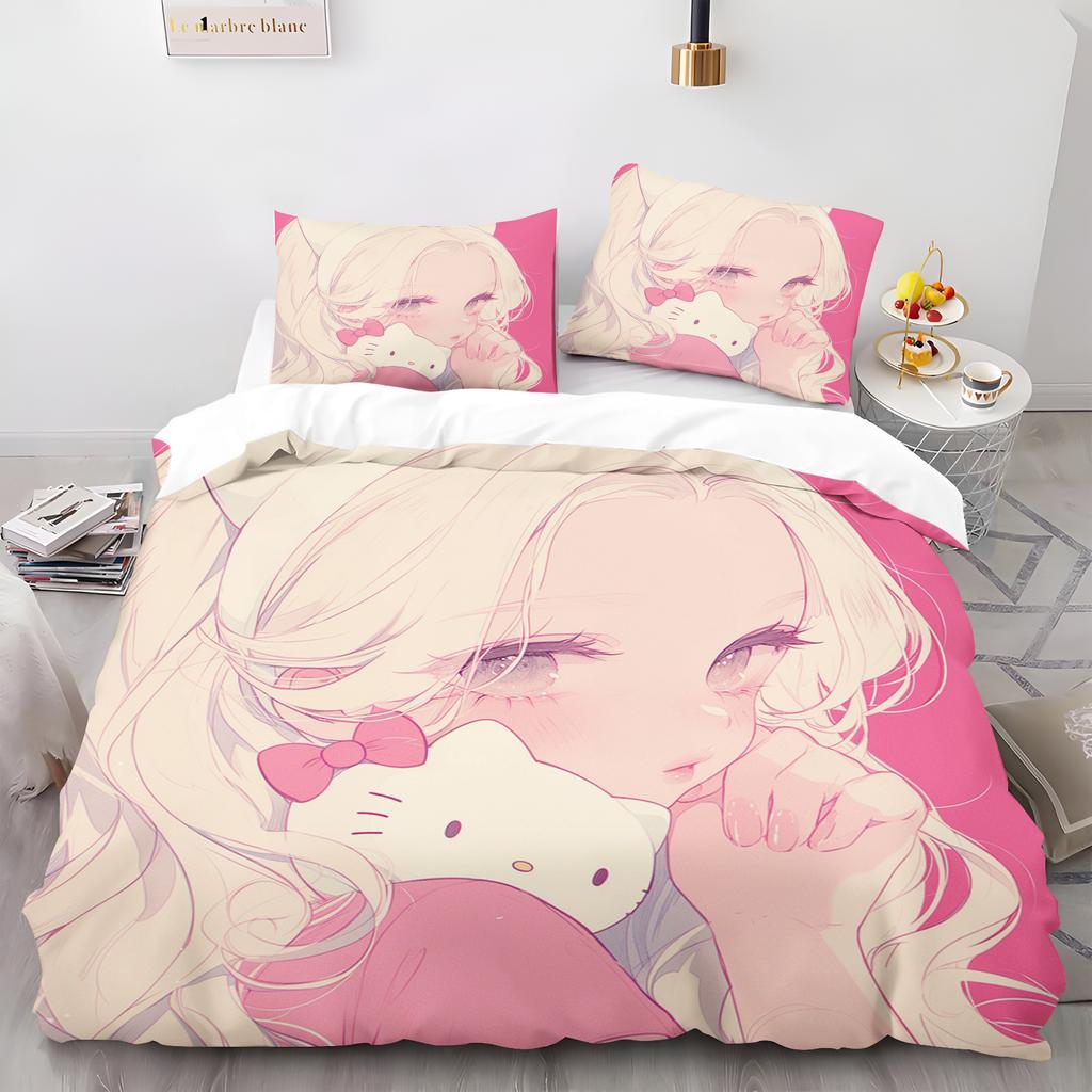 Beautiful Girl Duvet Cover Animal Cartoon 3-Piece Set Children Cute Polyester Soft Breathable Comforter Animation Bedding