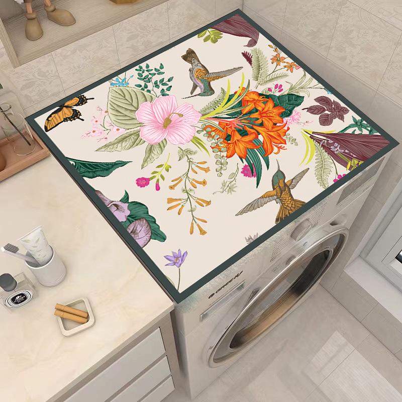 Floral Washing Machine Lid Mat: Quick-Dry, Absorbent, Easy-Clean, Non-Slip, Stain-Resistant Soft Pad