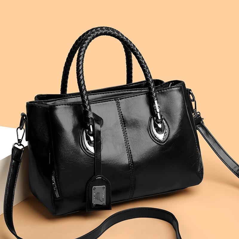 Womens Stylish PU Leather Handbag Woven Handle Adjustable Strap Single Shoulder Bag Handheld Crossbody Design Daily Bag for Commute Casual Activities