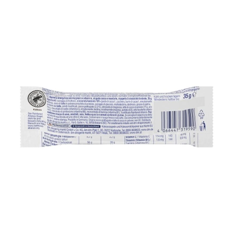 DM Sportsness Barra Energetica Cioccolato Fondente Cocco Mandorla e Magnesio 35g