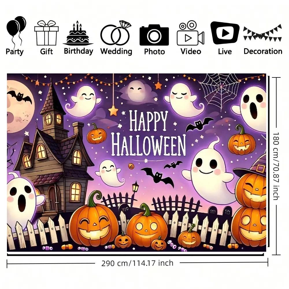 A Halloween Castle Ghost Background Banner Made of Polyester, Perfect for Halloween Parties