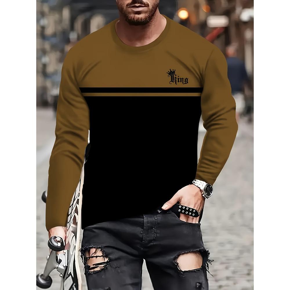 

Men s casual long sleeve T-shirt with 3D printed monogram 5XL