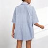 Women's Casual Two Piece Set Striped Short Sleeve Button Down Shirt with Elastic Waist Shorts Lightweight Summer Outfit
