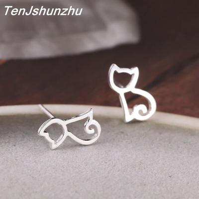 Brinco de cor prata hipoalergênico de alta qualidade, brincos de piercing de gato, presente para mulheres e meninas eh370