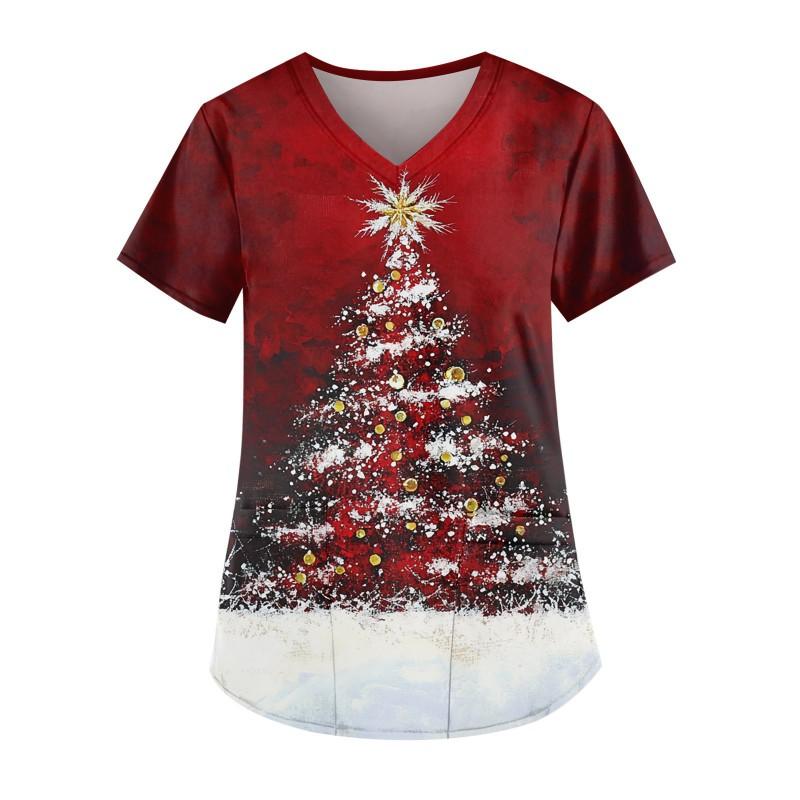 3D Snowman Print V-Neck Short Sleeve T-Shirt Women Men Casual Workwear Comfort Fit 2025