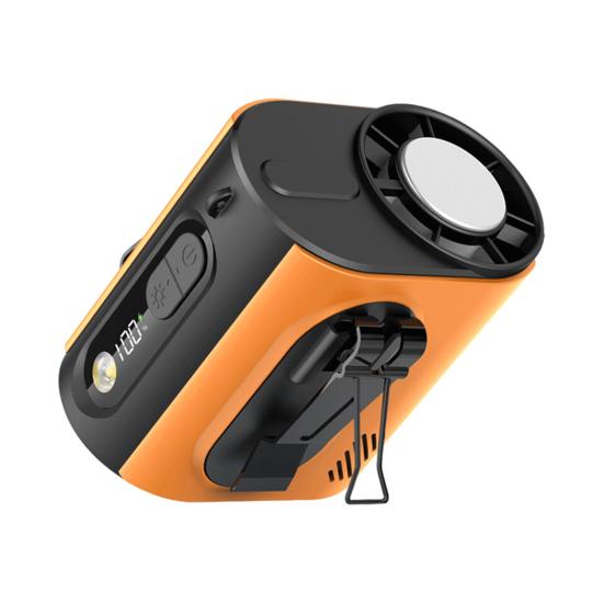 

Portable Clip-on Fan with LED Light Wearable Waist Fan Adjustable Wind Speed Semi-Cooling Fan for Outdoor Camping A помаранчевий