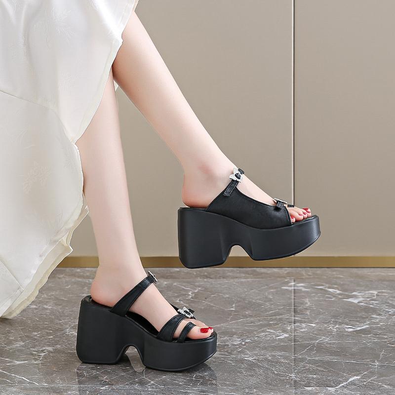 Fashion Ultra-high heel wedge slippers women's national style versatile increase summer new beach sandals