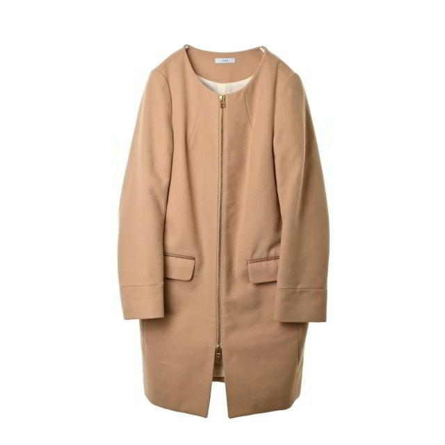 IENA Cashmere Blend Zip Collarless Coat - Beige IENA [Used]