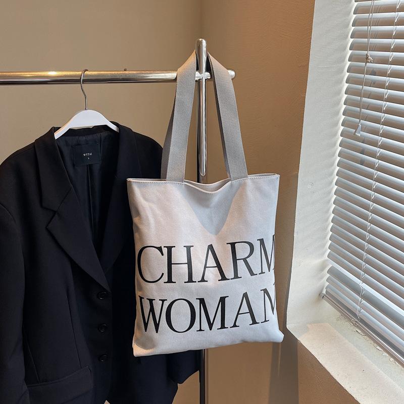 Large Capacity Letter Canvas Bag Women's New Summer Versatile Shoulder Bag Class Commuter Tote Bag