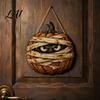 Rustic Farmhouse Entryway Sign Halloween Mummy Pumpkin Hanging Sign Retro Wooden Pendant with Office Window Ornament Hemp Rope for Front Door