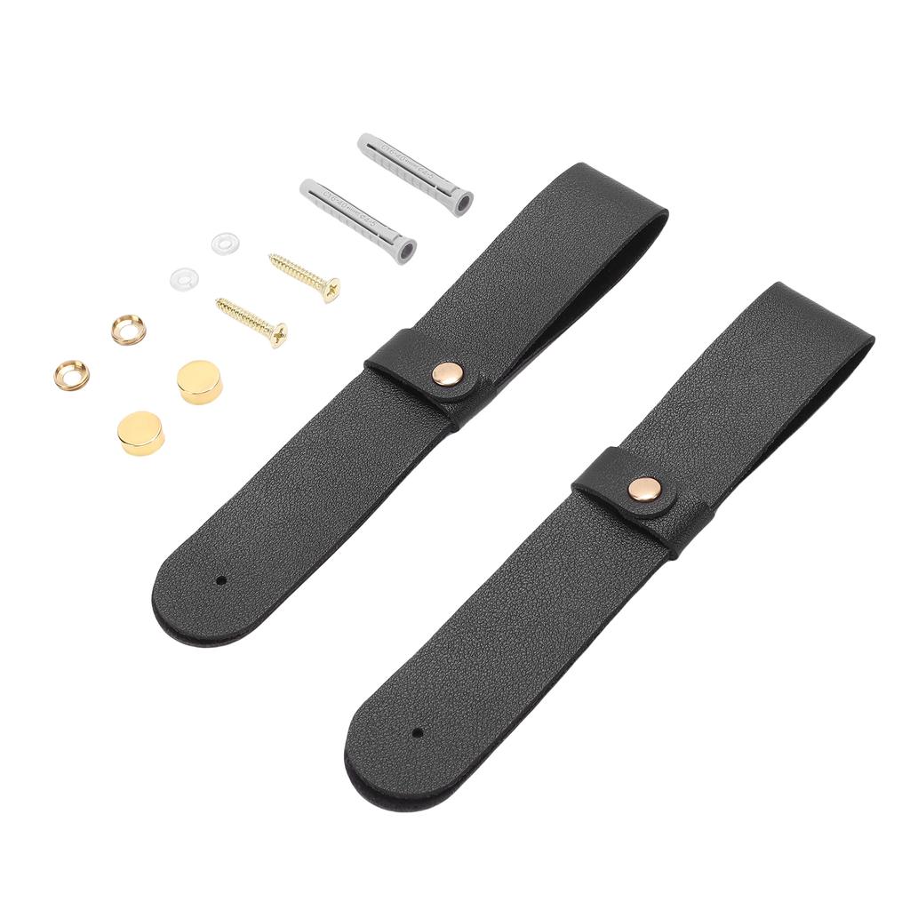 2pcs PU Leather Curtain Rod Holders Brackets Mounted Loop Straps with Screws Plastic Wall Plugs Boho Pole Hanger Hook