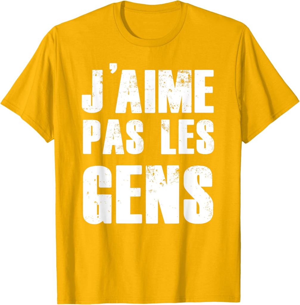 J'aime Pas Les Gens French Introvert Humor Graphic T-Shirt Soft Casual Cotton Tee