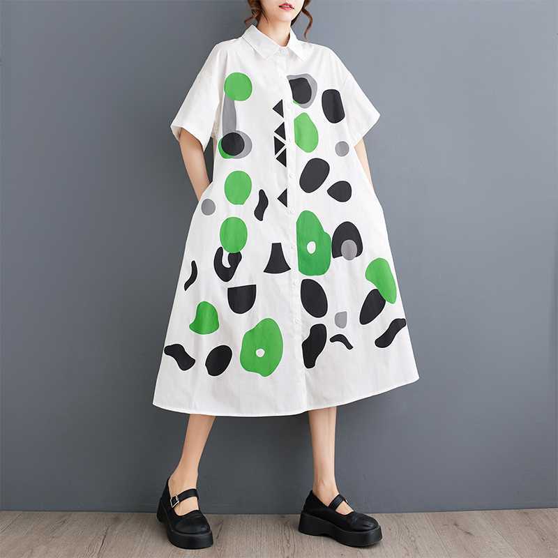 

Свободное платье в стиле пэчворк с принтом, повседневное, простое, милое, с короткими рукавами One size белый