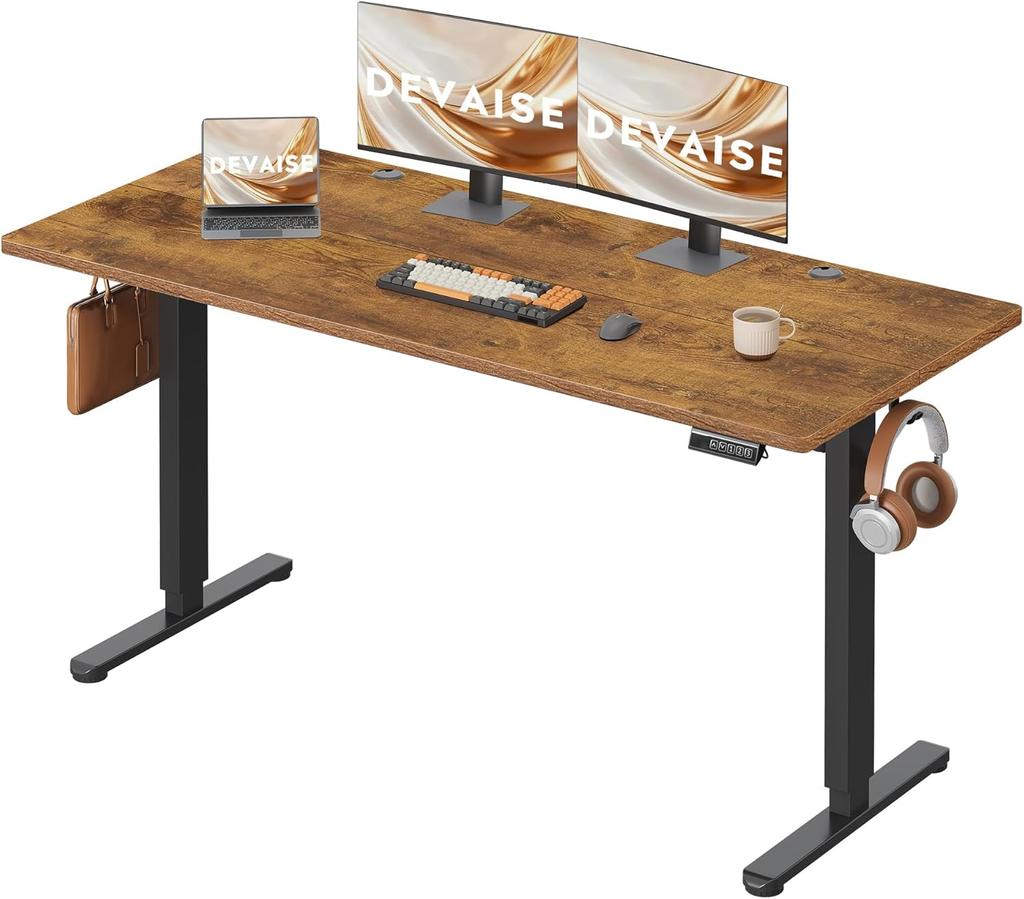 DEVAISE Height-Adjustable Desk 160×70 cm, Quiet Motor with 3 Height Memory Settings, Adjustment Range 72–118 cm, Ergonomic Sit-Stand Desk for Office