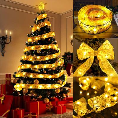 5 Meter Christmas Tree Ribbon Lights,Christmas Decorations Lights with 8 Lighting Modes, Battery Operated Fairy String Lights for Xmas Tree Decor
