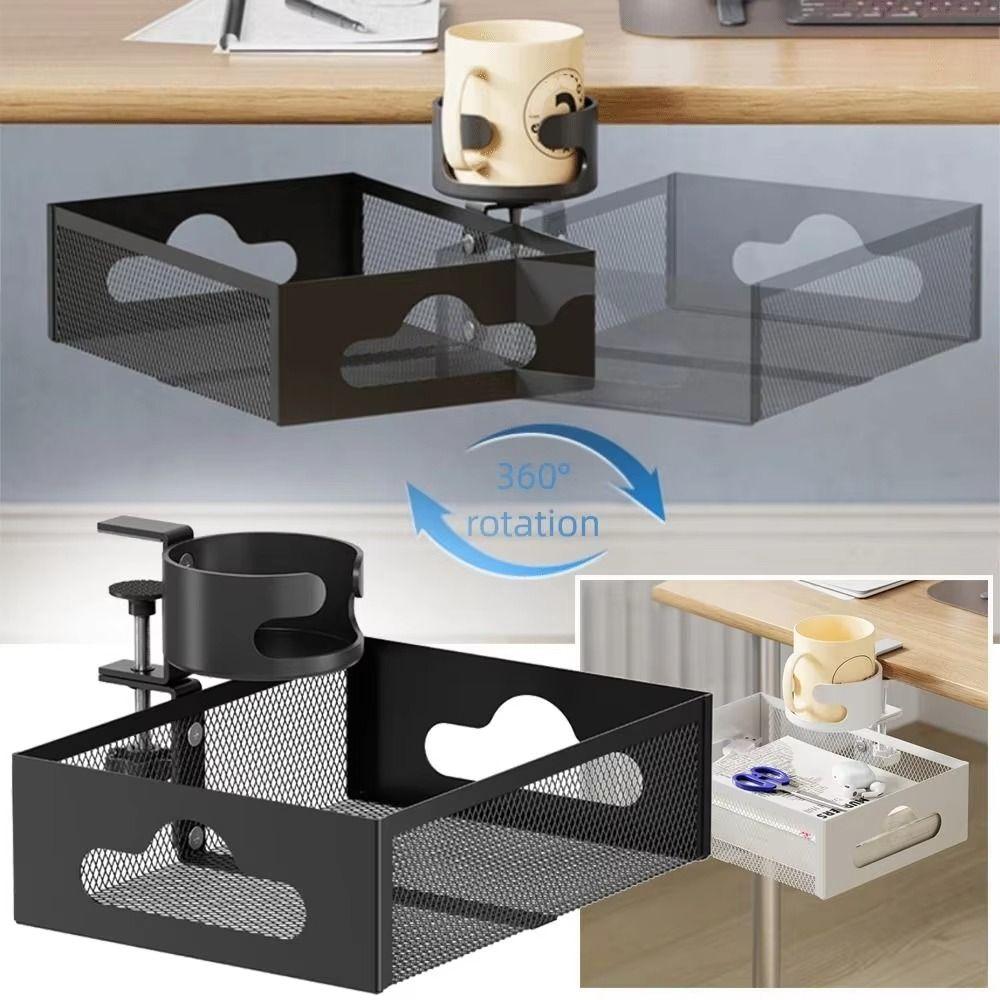 360 Degree Rotating Under Desk Storage Rack Carbon Steel Under Desk Organizer  Home