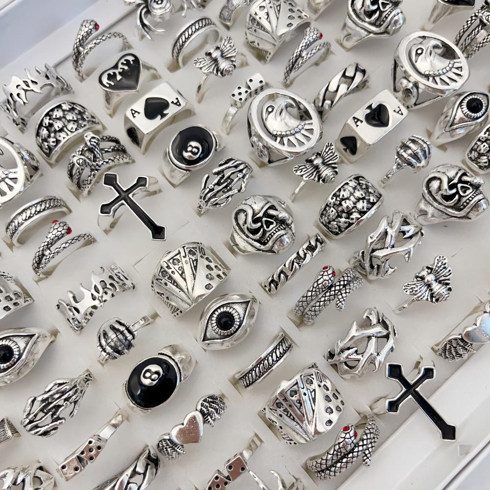 20Pieces Vintage Punk Rings Set For Women Men Mix Style Hip Hop Heart Snake Skull Eye Finger Ring Jewelry Party Gift