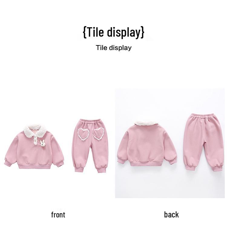 2025 New Style Baby Girls' Fleece-Lined Cartoon Outfit - Thickened Autumn/Winter Fashion
