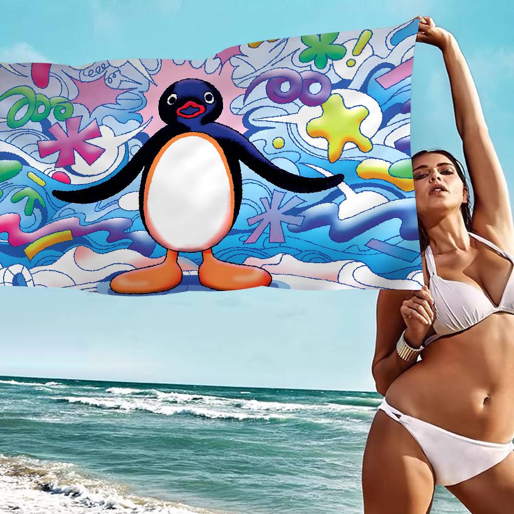 Cartoon Pingu Pinguïn Microvezel Bedrukt Strandlaken Bergbeklimmen Yoga Strand Zwemmen Hardlopen Absorberend Zacht Handdoek