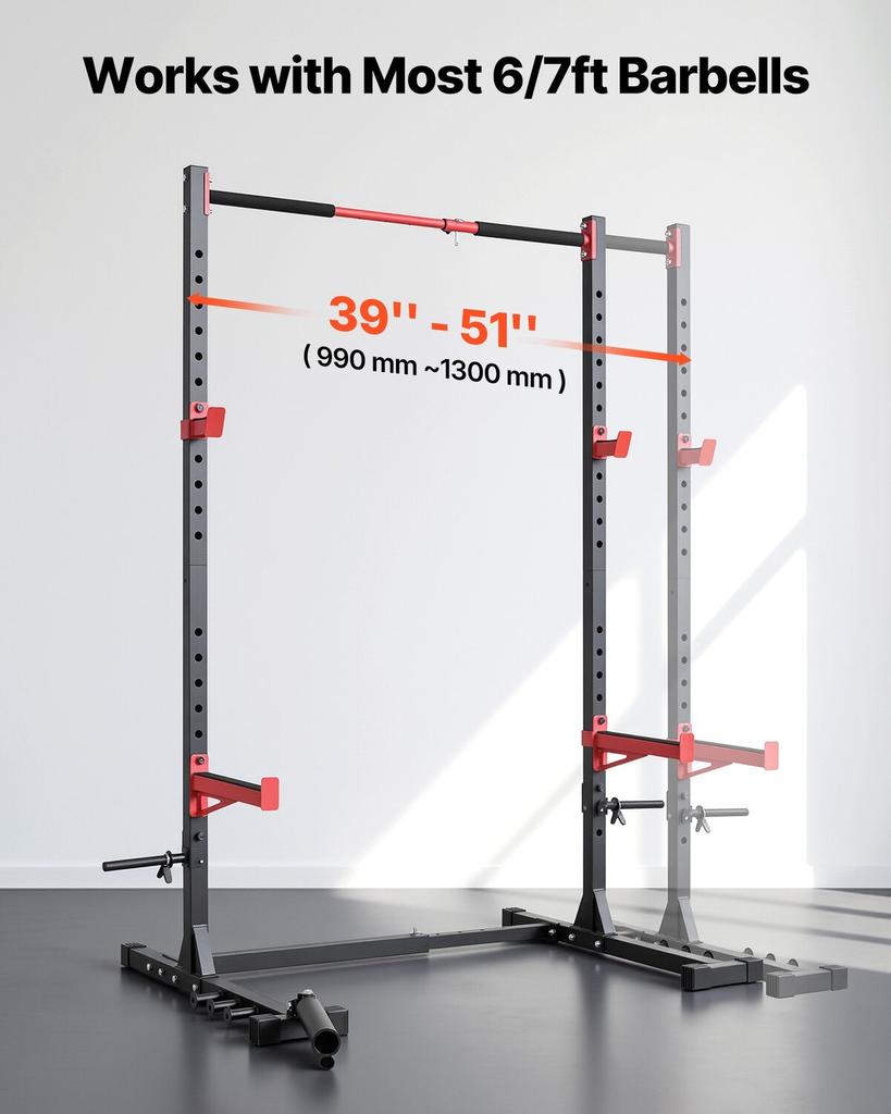 Power Cage Rack, Multifunctional Squat Rack for Home Gym, Width-Adjustable Workout Strength Training Equipment with 6 Band Pegs, Landmine Attachment &