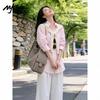 MJ STYLE Women's Cotton Oversized Color-Block Shawl Collar Shirt