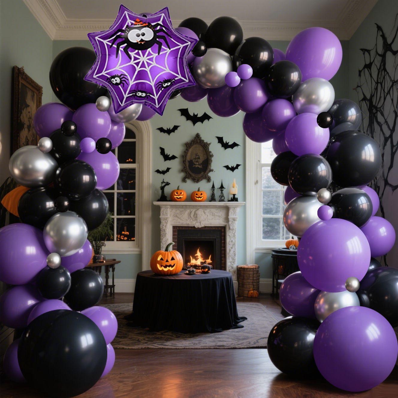 

Purple-black Halloween Balloon Spider Web Party Decoration Scene Arrangement Set, Festival Party Decoration Scene Halloween Balloon