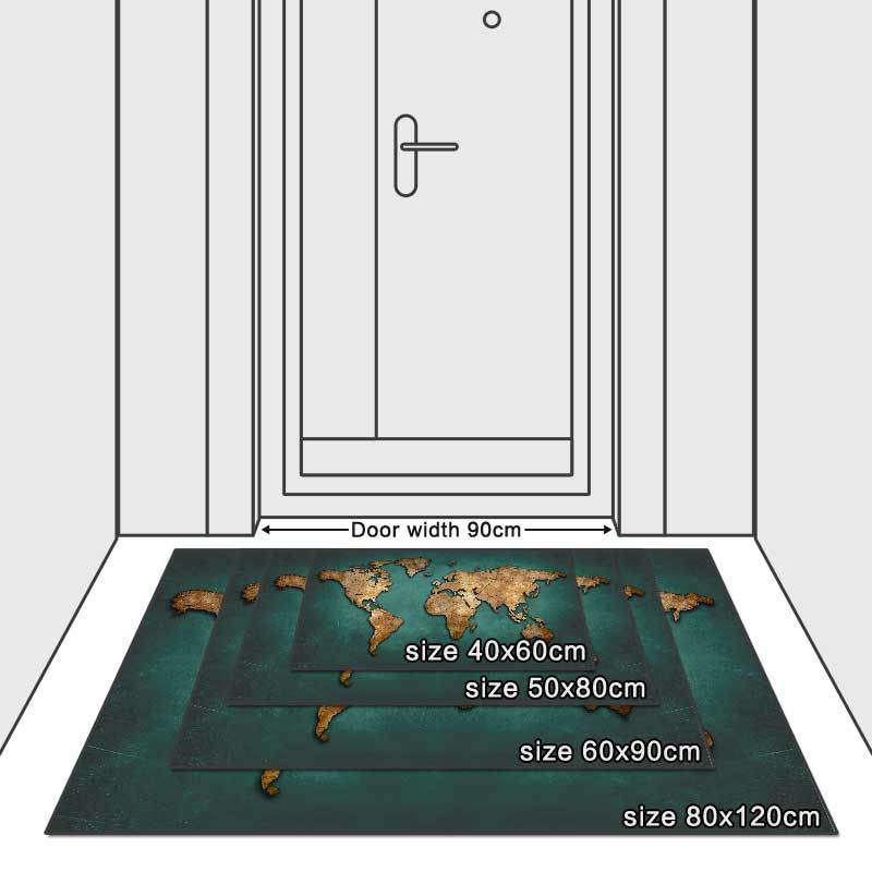 Green World Map Carpet for Living Room Rectangle Bedroom Bedside Floor Mat Non Slip Parlor Area Rug Children's Room