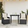 Vidaxl 3-Cz. Garden Furniture Set With Cushions, Black, PE Rattan